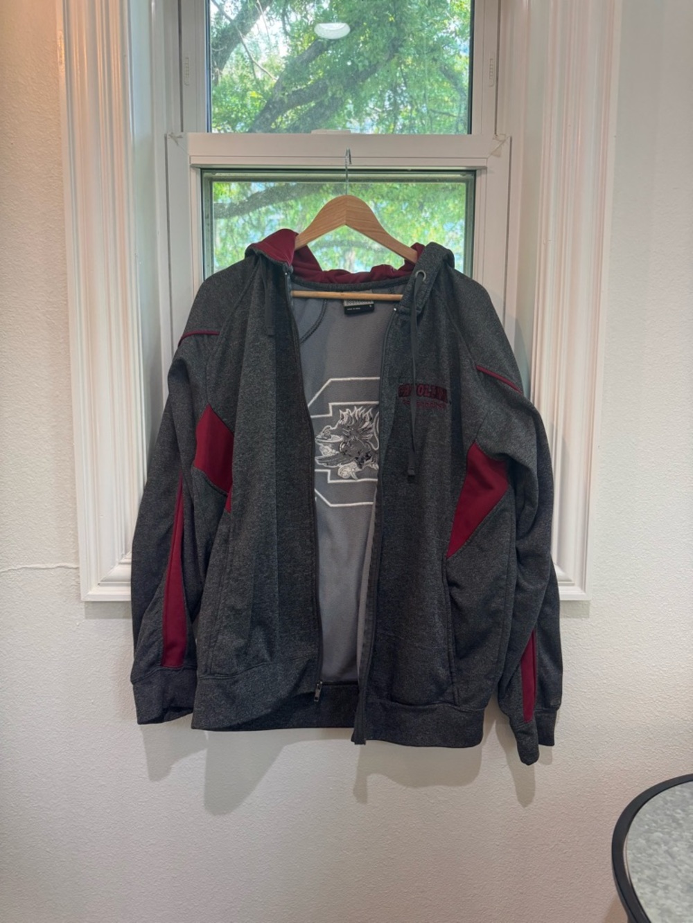 University of South Carolina Men's Gray & Red Zip Hoodie Jacket
